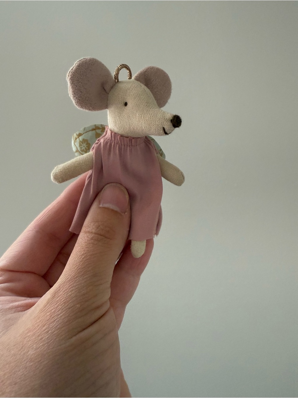 Maileg Little Plush Mouse Guardian Angel in little suitcase bed